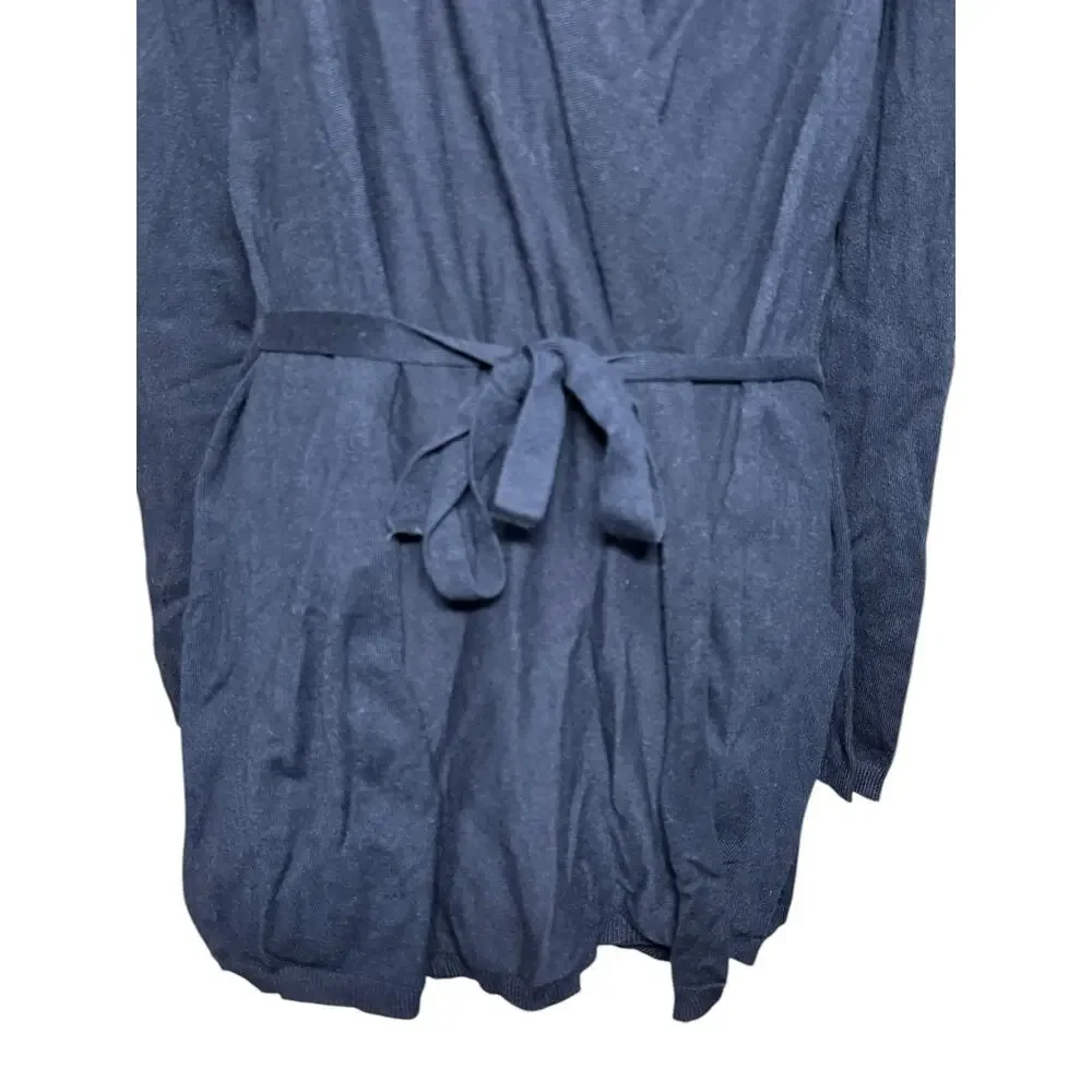 ZARA Knit Wrap Cardigan Women Sm Navy Blue Casual‎ Belted Academia Work Stretch